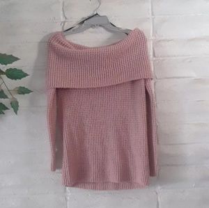 Millenial pink cozy off shoulder sweater dress
